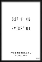Poster Coördinaten Veenendaal A2 - 42 x 59,4 cm (Exclusief Lijst)