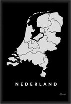 Poster Land Nederland - A2 - 42 x 59,4 cm - Inclusief lijst (Zwart Aluminium)