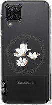 Casetastic Samsung Galaxy A12 (2021) Hoesje - Softcover Hoesje met Design - Line Art Flower Print