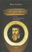 Boekomslag "Het geheim van Nostradamus" van Theo Arosius. Portret van Nostradamus in een gele cirkel.