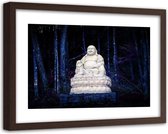 Foto in frame , Boeddha in het bos , 120x80cm , Zwart wit paars , Premium print