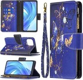 Voor Xiaomi Mi 11 Lite Gekleurd Tekenpatroon Rits Horizontale Flip Lederen Case met Houder & Kaartsleuven & Portemonnee (Paarse Vlinder)