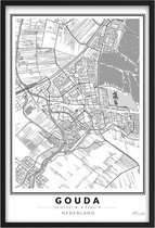 Poster Stad Gouda - A2 - 42 x 59,4 cm - Inclusief lijst (Zwart Aluminium)