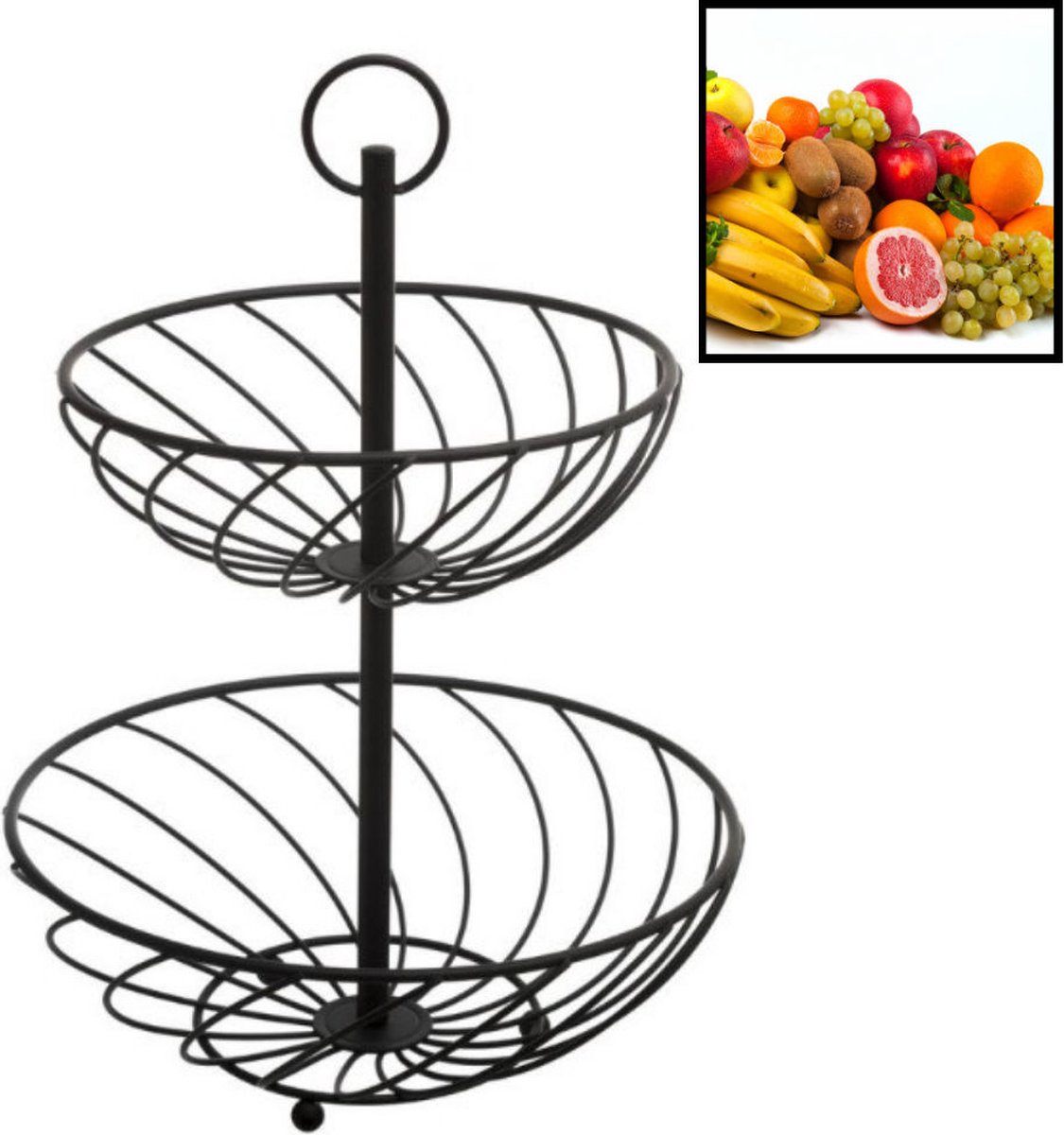 Fruitschaal - 2 Laags - Zwart - Fruitmand - Fruitmand Metaal - Etagère