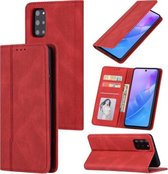 Voor Samsung Galaxy A51 4G Huid Voelen Druk Lijn Magnetische Horizontale Flip Lederen Case met Houder & Kaartsleuf & Portemonnee & Fotolijst (Rood)