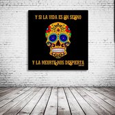 Mexican Skull Art Canvas - 90 x 90 cm - Canvasprint - Op dennenhouten kader - Geprint Schilderij - Popart Wanddecoratie