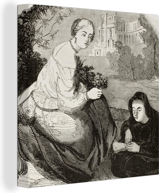 Fleur Van Rijn Tableau sur toile Femme aux fleurs noir et blanc - Peinture de ...