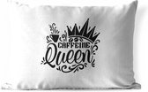 Buitenkussens - Tuin - Quote caffeine queen op witte achtergrond - 50x30 cm