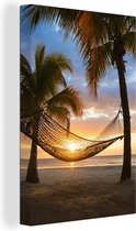 Hamac sur la plage au coucher du soleil en Jamaïque 40x60 cm - Tirage photo sur toile (Décoration murale salon / chambre)