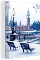 Palais de Westminster à Londres dans la neige 60x80 cm - Tirage photo sur toile (Décoration murale salon / chambre) / Villes européennes Peintures sur toile