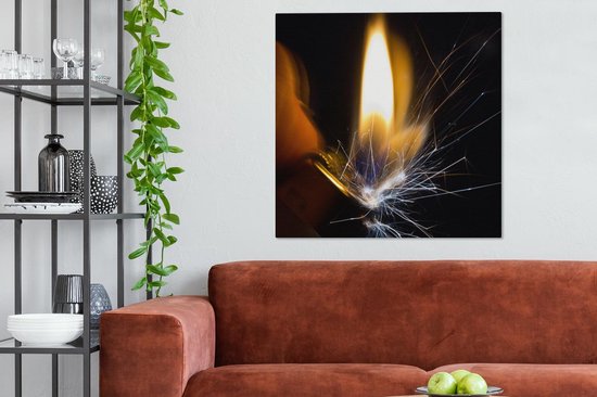 Canvas Schilderij Abstracte weergave vonken uit aansteker - 120x90 cm - Wanddecoratie