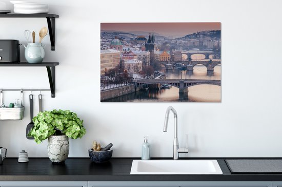 Image des ponts à Prague sous un ciel rouge toile 90x60 cm - Tirage photo sur toile (Décoration murale salon / chambre)