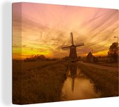 Canvas schilderij 160x120 cm - Wanddecoratie Volendam bij zonsondergang - Muurdecoratie woonkamer - Slaapkamer decoratie - Kamer accessoires - Schilderijen