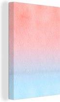 Canvas Schilderij Waterverf - Roze - Blauw - 20x30 cm - Wanddecoratie