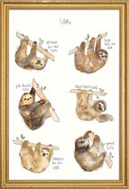 JUNIQE - Poster met houten lijst Luiaards illustratie -40x60 /Bruin &