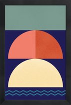 JUNIQE - Poster in houten lijst Setting Sun -20x30 /Blauw & Rood