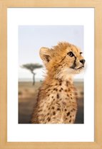 JUNIQE - Poster in houten lijst CHEETAH CUB -40x60 /Bruin & Oranje