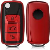 kwmobile autosleutel hoesje compatibel met VW Skoda Seat 3-knops autosleutel - autosleutel behuizing in hoogglans rood / hoogglans zwart