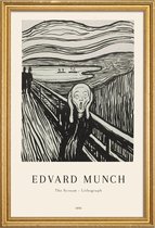 JUNIQE - Poster met houten lijst Munch - The Scream Lithograph -13x18