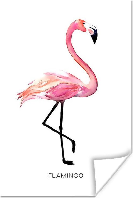 Roze flamingo gemaakt met waterverf op een witte achtergrond