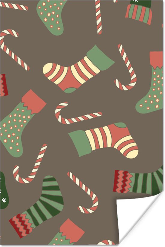 Poster Zuurstok - Patroon - Kerst - 80x120 cm - Kerstmis Decoratie -  Kerstversiering -... | bol.com