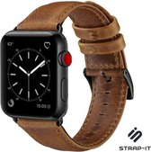 Strap-it Band geschikt voor Apple Watch SE - leren bandje - bruin - Maat: 42mm & 44mm