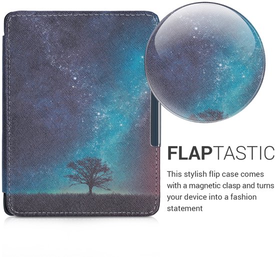 kwmobile e-reader hoesje geschikt voor Kobo Glo HD / Touch 2.0 hoes - E reader flip case met magnetische sluiting - Ereader cover - Sterrenstelsel en Boom design in blauw / grijs / zwart van Merkloos — afbeelding 3