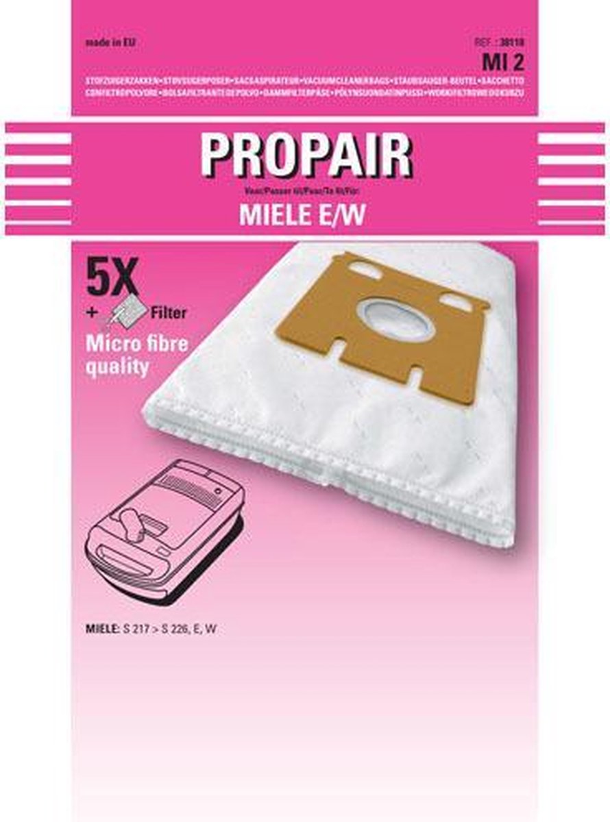 Geschikt voor PROPAIR - STOFZUIGERZAK PROPAIR S220 5 STUKS + 1 FILTER - 01002345