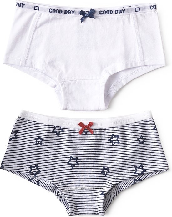 Little Label - filles - caleçons - 2 pièces - blanc, bleu étoile - taille 110/116 - coton bio