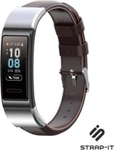 Leer Smartwatch bandje - Geschikt voor Huawei band 3 / 4 Pro leren bandje - donkerbruin - Strap-it Horlogeband / Polsband / Armband