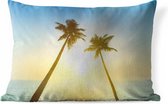 Buitenkussens - Tuin - Zon aan de hemel tussen palmbomen die op een tropisch strand staan - 50x30 cm
