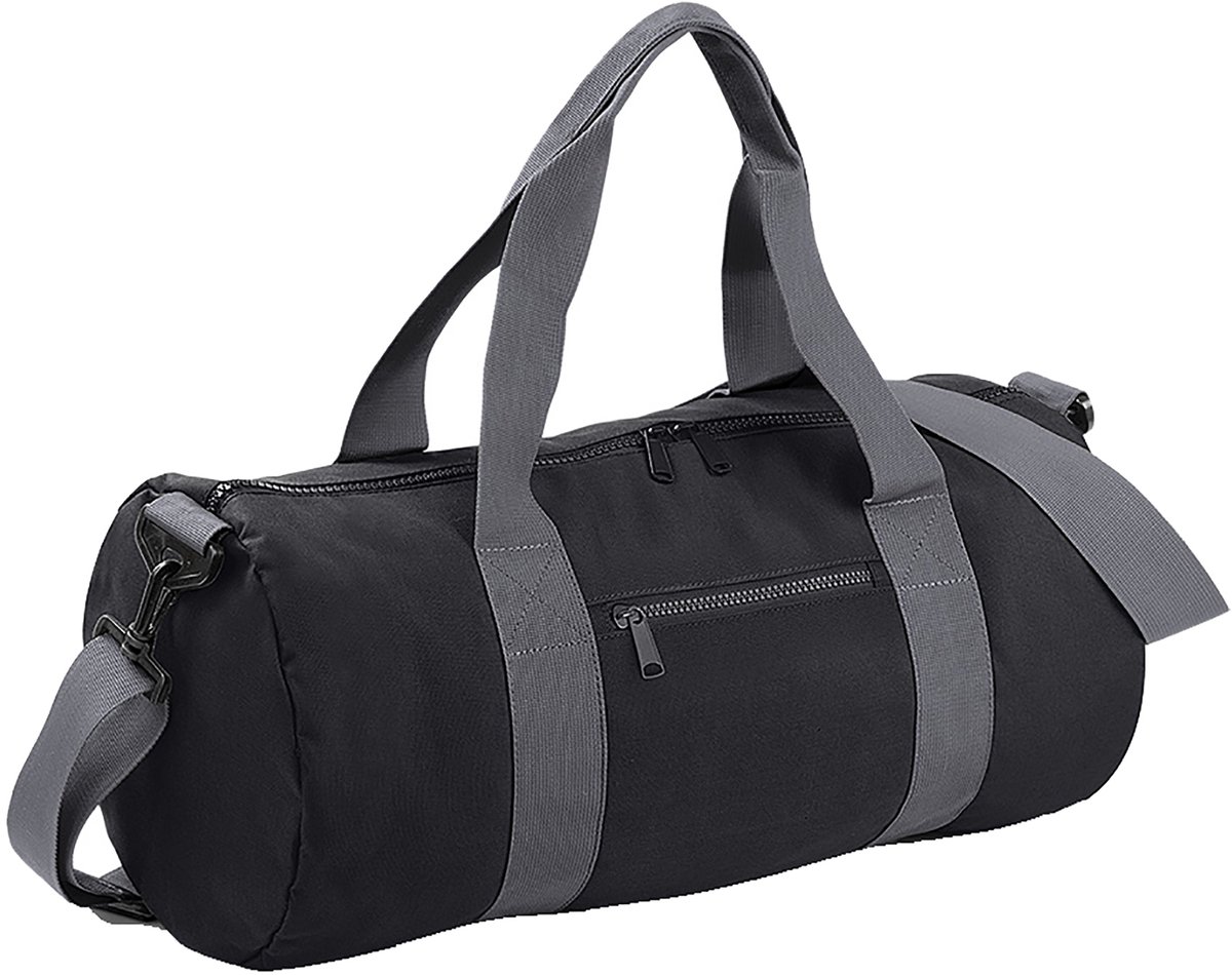 Bagbase Gewoon Varsity Barrel / Duffle Bag (20 Liter) (Pakket van 2) (Zwart/Grijs)