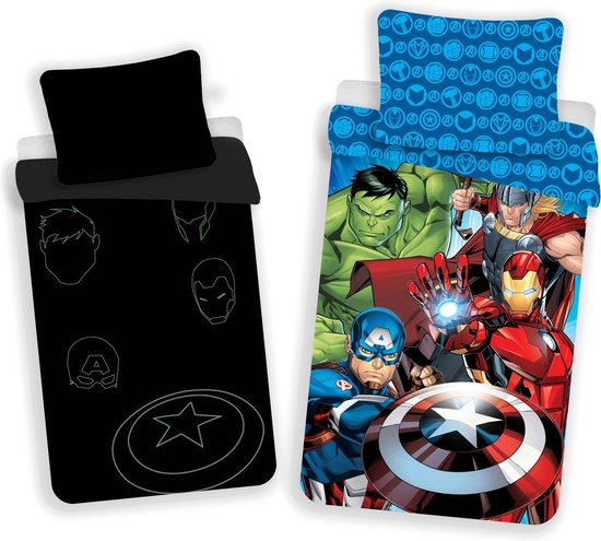 KD® - Marvel Avengers - Housse de couette - Seul - Glow in The Dark - 140 x 200 cm - Katoen