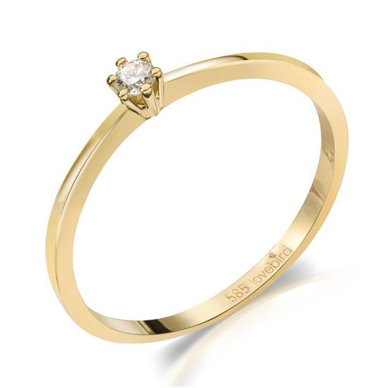 Lovebird LB121 - Gouden damesring met briljant - Dames - Maat 50 - Diamant - 2 mm - Briljant Geslepen - 0,05 Karaat - 14 Karaat - Goud