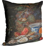Stilleven met vruchten, oesters en een porseleinen kom, Abraham Mignon - Foto op Sierkussen - 40 x 40 cm