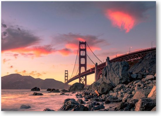 Golden gate bridge - zonsondergang - San Francisco, Californië | Canvas Liggend | Landschap