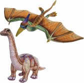Combi van 2x knuffels dinosaurussen Pterosaurus van 58 cm en Apatosaurus van 43 cm - Dino cadeau artikelen