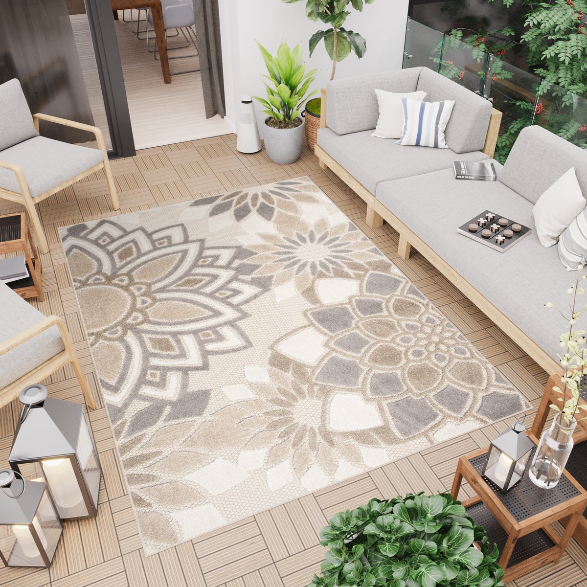 Tapiso Patio Beige Tuintapijt Buitenkleed Buiten Outdoor Modern Maat- 200x300