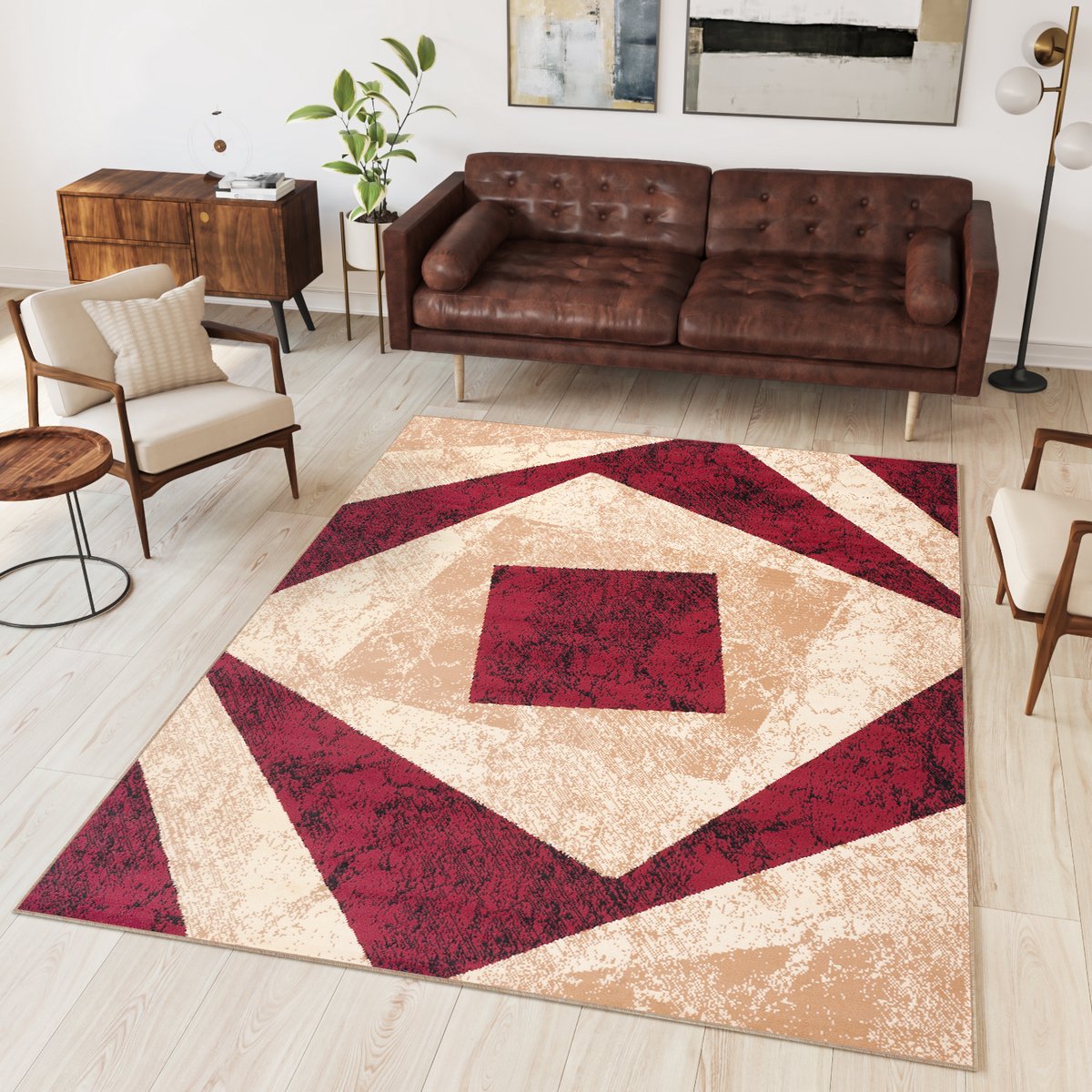 Tapiso Dream Vloerkleed Beige Rood Modern Geometrisch Woonkamer Tapijt Maat- 180x250