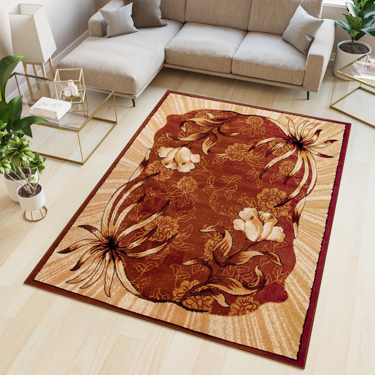 Tapiso Atlas PP Vloerkleed Bruin Beige Gebloemd Woonkamer Tapijt Maat- 130x190 op Prijzenvolger.com