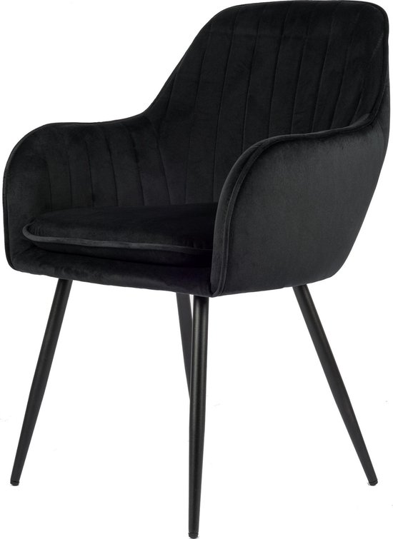 Chaise de salle à manger Gio - Zwart | Velours | Velvet | Pieds en acier noir | Chaise de salle à manger design