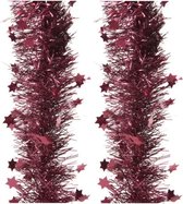 2x stuks lametta/folie sterren slingers framboos roze (magnolia) 10 cm x 270 cm - kerstslingers/kerst guirlandes