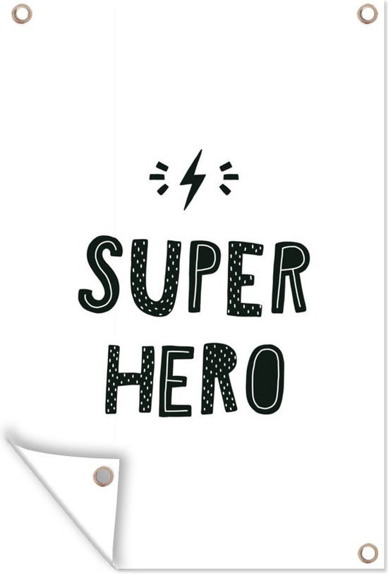 Kinderillustratie van bliksem met de quote Super hero