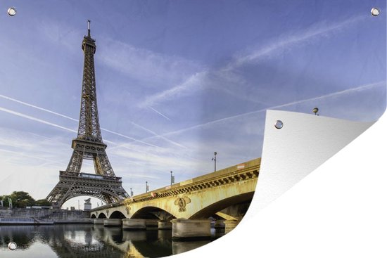 Beau pont et la tour Eiffel juste après le lever du soleil Affiche de jardin 180x120 cm - Toile de jardin / Toile d'extérieur / Peintures d'extérieur (décoration de jardin) XXL / Groot format!