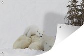 Muurdecoratie IJsbeer - Sneeuw - Boom - 180x120 cm - Tuinposter - Tuindoek - Buitenposter