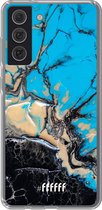 6F hoesje - geschikt voor Samsung Galaxy S21 FE -  Transparant TPU Case - Blue meets Dark Marble #ffffff