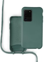 Coverzs Silicone case met koord - Telefoonhoesje met koord - Backcover hoesje met koord - touwtje - Samsung Galaxy S20 Ultra - donkergroen