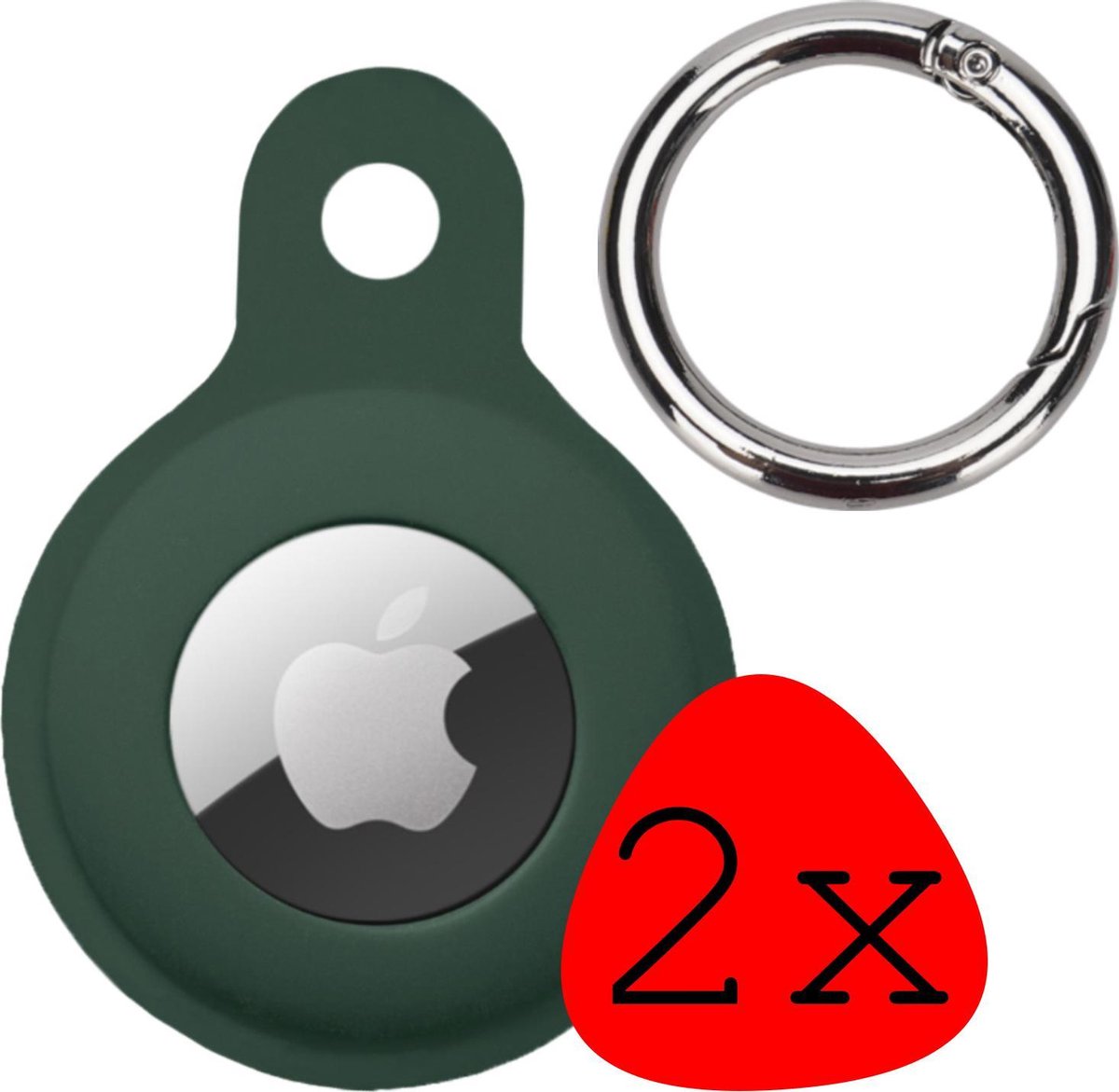 Hoesje Geschikt voor Apple AirTag Hoesje Case Hoesje Geschikt voor Apple AirTag Sleutelhanger Siliconen Hoes - Donkergroen - 2 Stuks