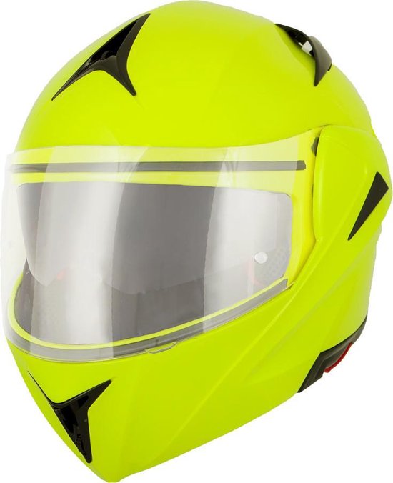 VINZ Lombard Flip Up Motorhelm / Systeemhelm - Fluor Geel | Bestel nu!