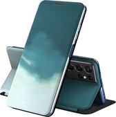Voor Samsung Galaxy S21 Ultra 5G Spanning Aquarel Patroon Huid Voelen Magnetische Horizontale Flip PU Lederen Case met Houder (Groen)